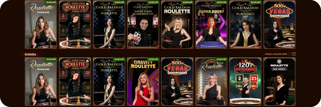 Sekcja ruletki na żywo w WildRobin Casino